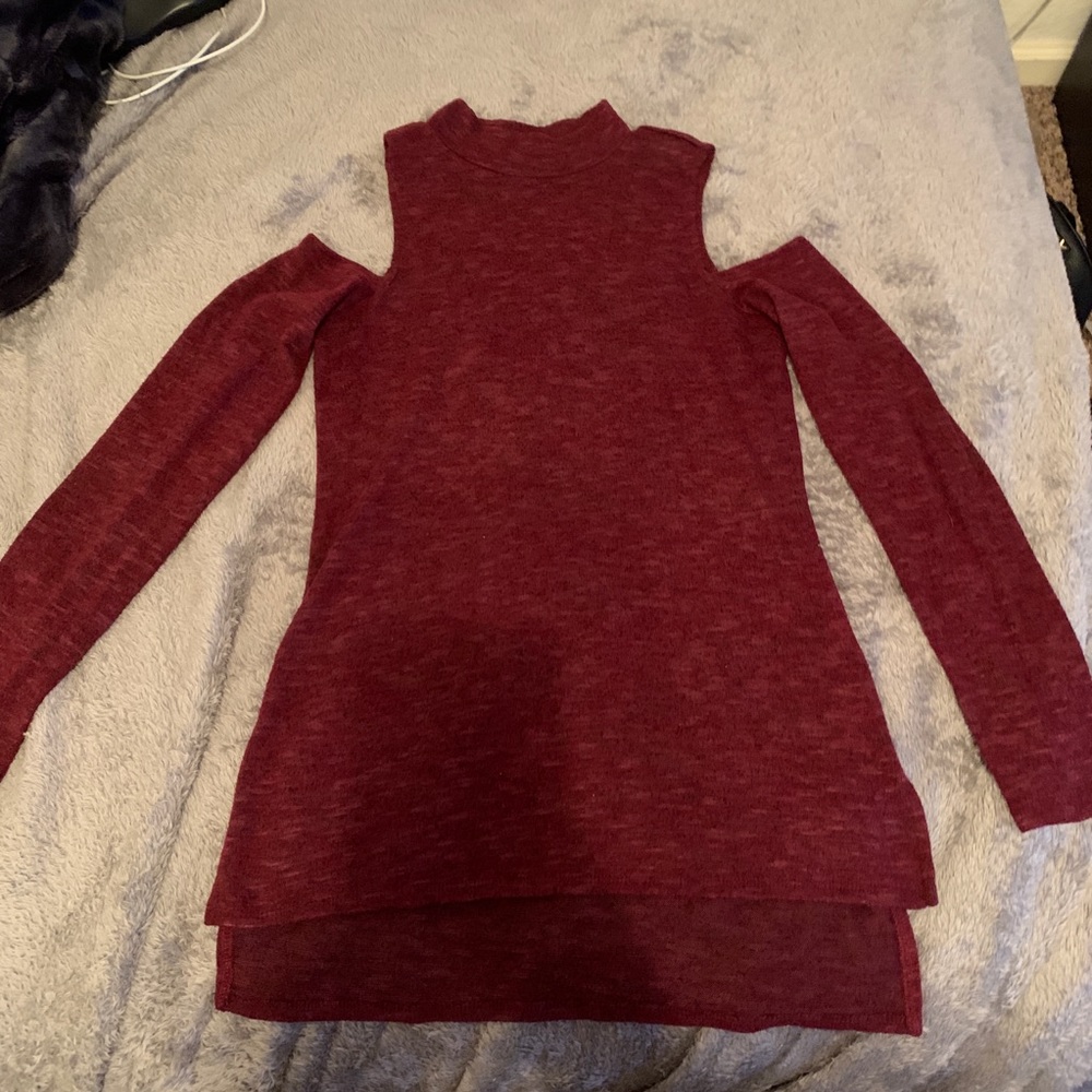 Maroon Cold-shoulder Sweater